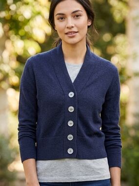 J. Crew Navy Button V‑Neck Button Up Cropped  Cardigan Size Small